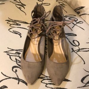 Tan Suede Flat with 1 inch wedge